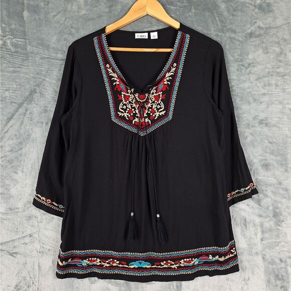 Womens Top Medium‎ Boho Embroidered Floral Peasant Hippie Retro Festival Tunic - Picture 1 of 8
